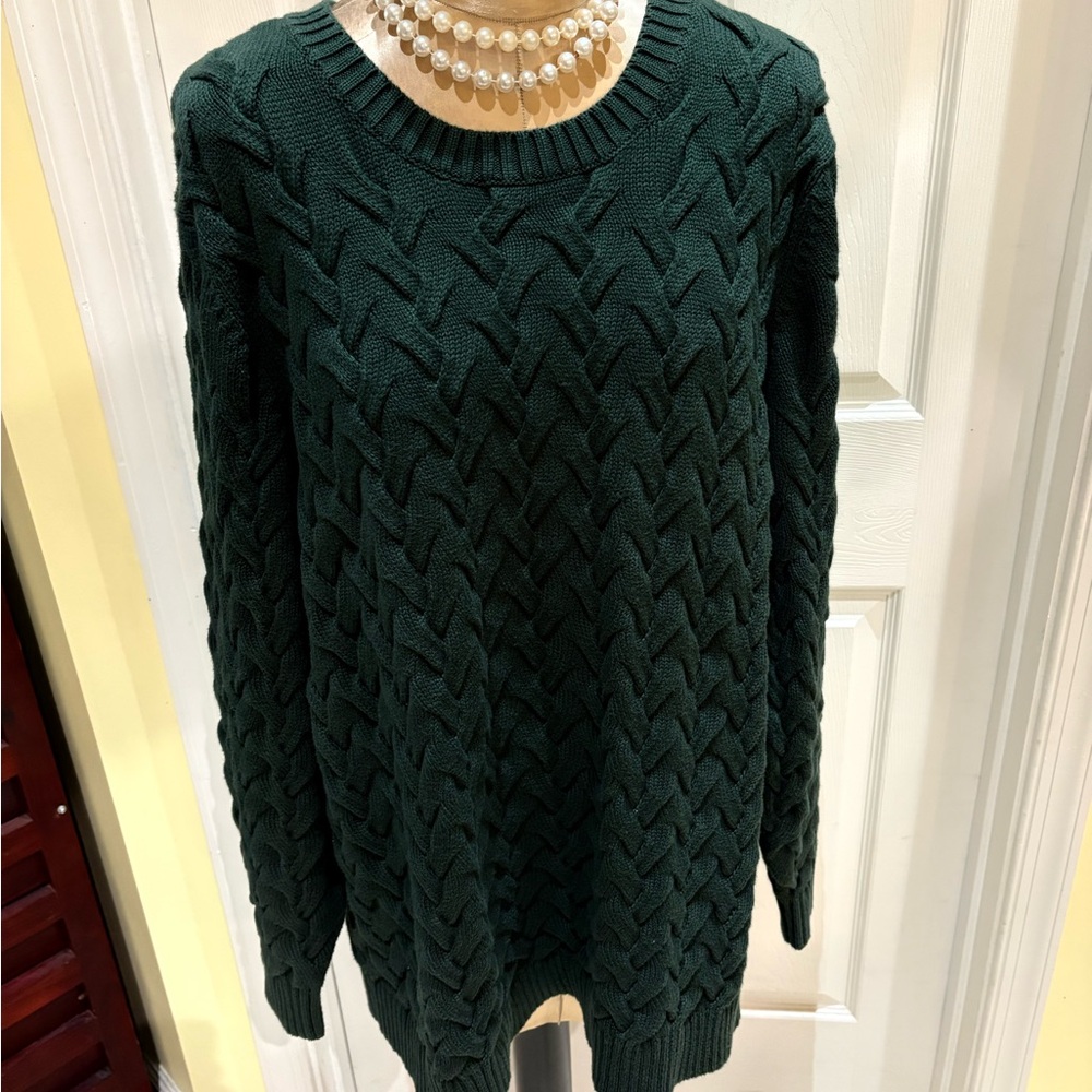 Dark Hunter Green Lands’ End Drifter Cable Knit PulloverSweater